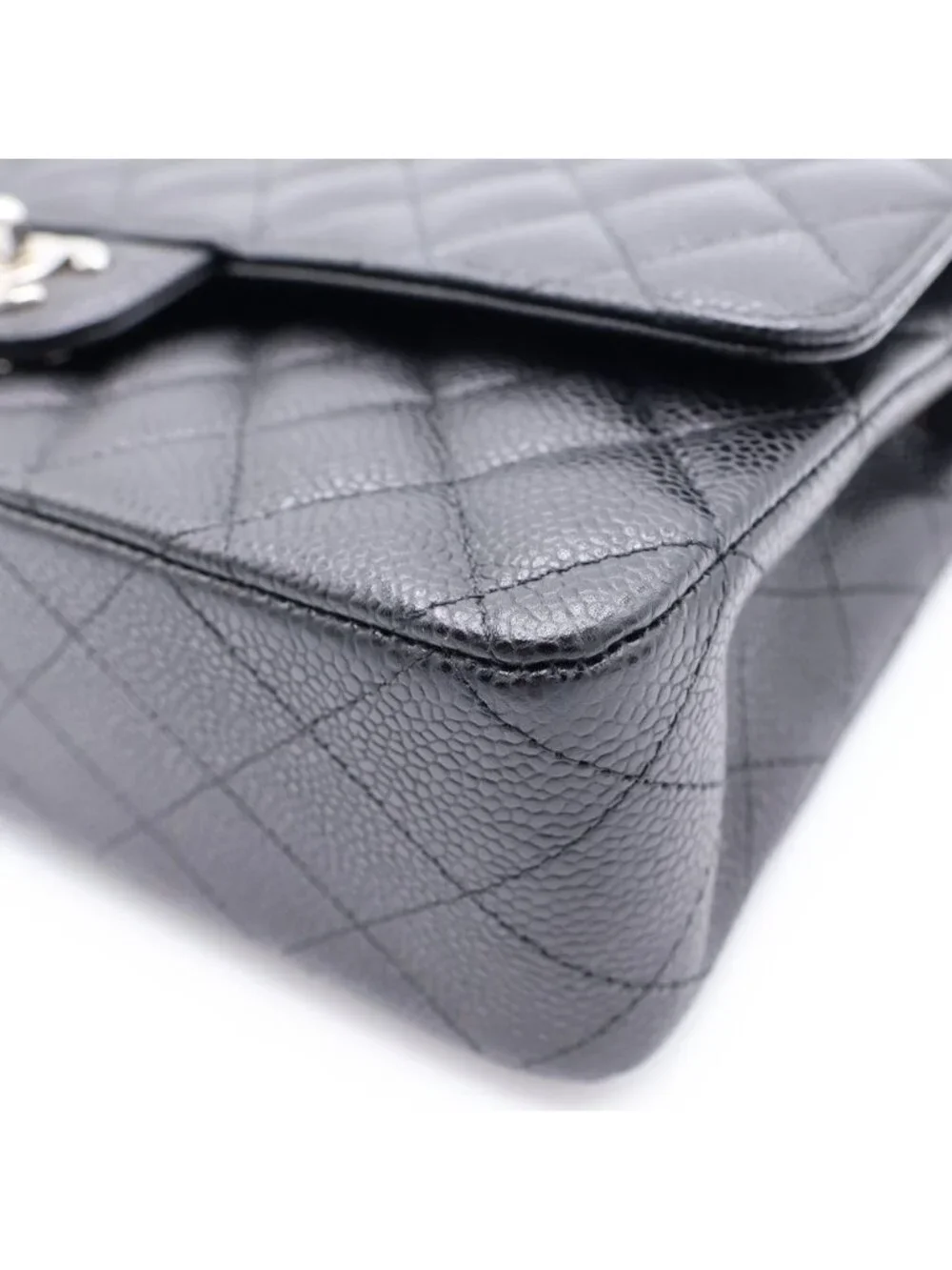 Chanel Quilted 25 Double Flap Chain Shoulder Bag Black Caviar Leather Silver